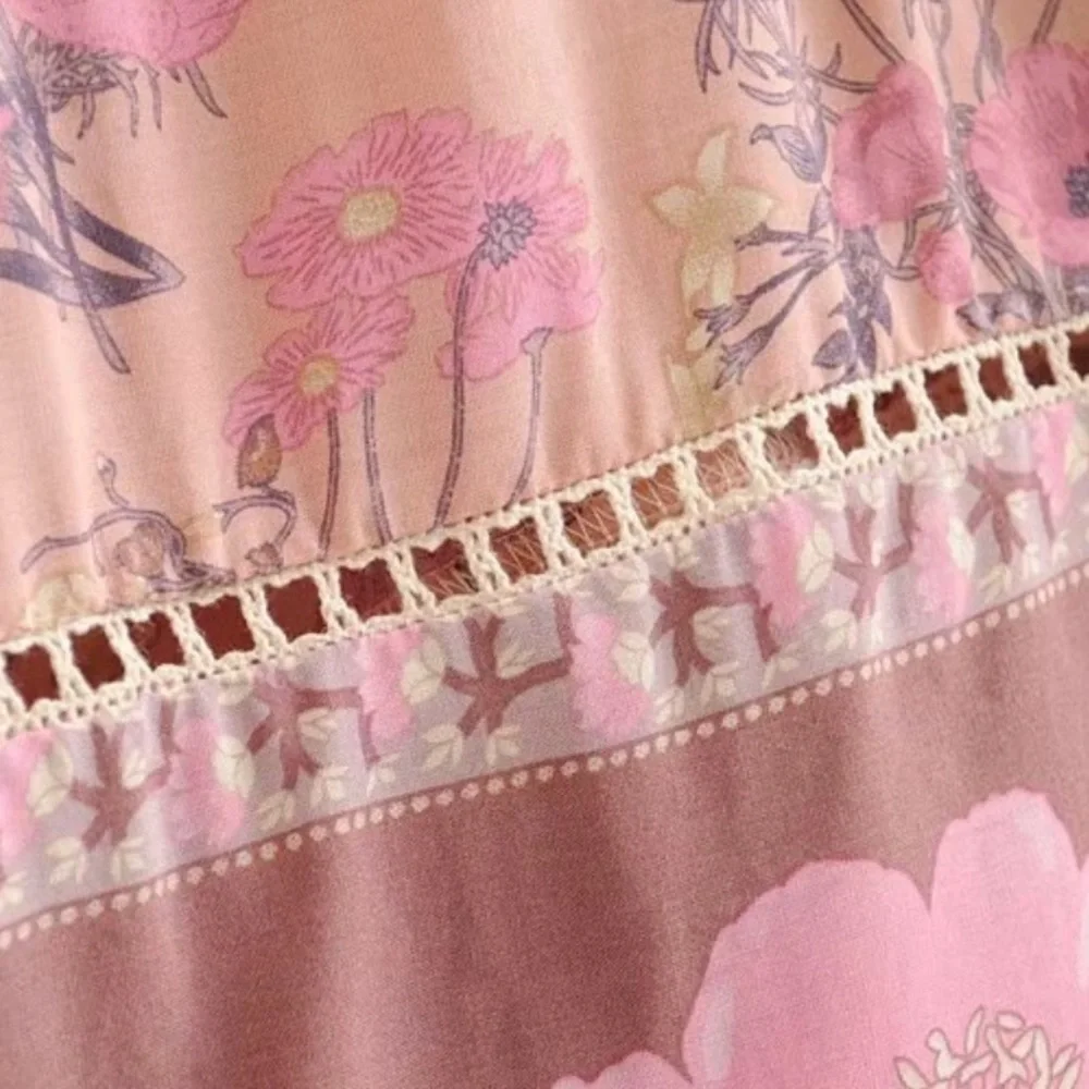 Bohemian Floral Print Maxi Dress Pink Boho Gypsy​​​​​​​​​ - Picture 10 of 12